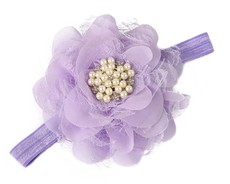 Large Chiffon & Lace Flower Headband with Diamante & Beads in Lavender