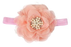 Large Chiffon & Lace Flower Headband with Diamante & Beads in Pale Pink