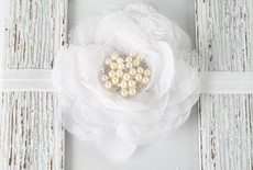 Large Chiffon & Lace Flower Headband with Diamante & Beads in White