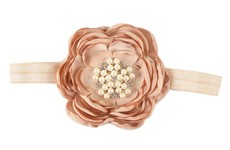 Large Satin Layered Flower with Rhinestone Centre Headband in Caramel