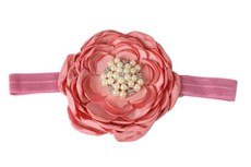 Large Satin Layered Flower with Rhinestone Centre Headband in Dusty Pink