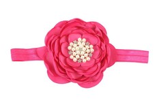 Large Satin Layered Flower with Rhinestone Centre Headband in Hot Pink