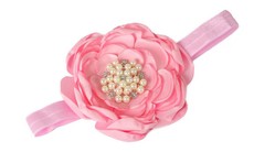 Large Satin Layered Flower with Rhinestone Centre Headband in Light Pink