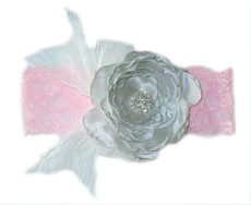 Pink & Grey Satin Wide Lace Headband