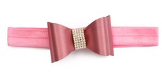 Rhinestone Bows on Satin Elastic Headband - Mauve