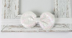 Rounded Sequins Bow Headband in White