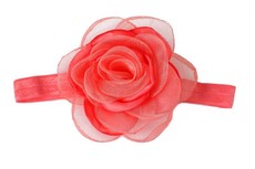 Satin & Tulle Layered Flower Headband in Coral Color