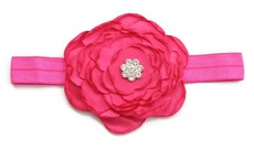 Satin Flower & Rhinestone Headband - Fuchsia