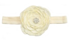 Satin Flower & Rhinestone Headband - Ivory