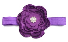 Satin Flower & Rhinestone Headband - Purple