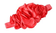 Three Satin Flower Headband in Coral