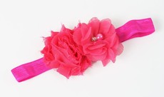 Two Flower Chiffon Headband with Diamante & Beads in Hot Pink