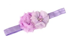 Two Flower Chiffon Headband with Diamante & Beads in Lavender