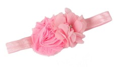 Two Flower Chiffon Headband with Diamante & Beads in Light Pink