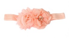 Two Flower Chiffon Headband with Diamante & Beads in Peach