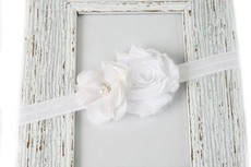 Two Flower Chiffon Headband with Diamante & Beads in White