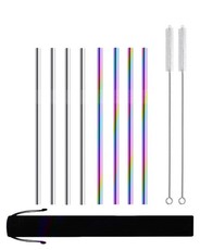 Reusable Stainless Steel Drinking Straws - 8 Pack Rainbow and Silver