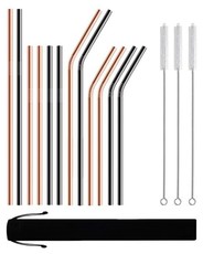 Reusable Stainless Steel Straws - 12 Pack Combo Copper & Black