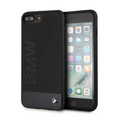 BMW - Genuine Leather Softcase - S & Blast Alu Plate for iPhone 7+ - Black