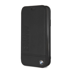 BMW - Signature Logo Imprint Booktype Case for iPhone XR- Black