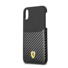 Ferrari - Sf Carbon Hard Case With Card Slot for iPhone X - Black