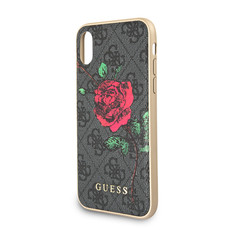 Guess - Flower Desire 4G PU Leather Hard Case for iPhone X - Grey