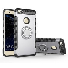 Magnetic Kickstand Ring Stand Armor Case for Huawei P10 Lite Silver