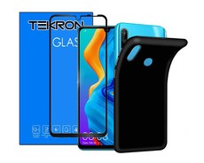 Tekron Full Tempered Glass & Slimfit Case for Huawei P30 Lite - Black