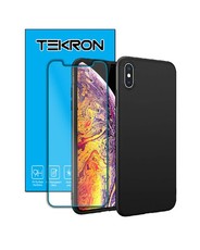 Tekron Tempered Glass and Protective Matte Case for iPhone XS Max - Black