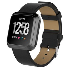 Tuff-Luv Leather Watch Strap for FitBit Versa - Black