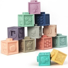 Premium Soft Squeeze Educational Baby Building Blocks - 12 Piece Set