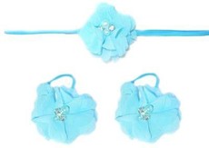 Baby Headbands Girls' Diamante Footsies Baby Bare Foot Sandals with Thin Headband - Turqoise