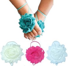 Baby Headbands Girl's Baby Barefoot Sandal 3 Pack Ankle Flower Footsies Mix - Cream, Hot Pink & White