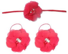 Baby Headbands Girls' Diamante Footsies Baby Bare Foot Sandals with Thin Headband - Red