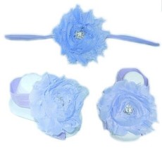 Baby Headbands Girl's Fine Flower Diamante Headband with Matching Footies (Baby Bare Foot Sandals) - Lilac (Size: 0-2 Years)