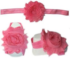 Baby Headbands Girl's Fine Flower Headband with matching Footies (Baby Bare Foot Sandals) - Coral (0 - 2 Years)