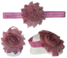 Baby Headbands Girl's Fine Flower Headband with matching Footies (Baby Bare Foot Sandals) - Dusty Pink (0 - 2 Years)