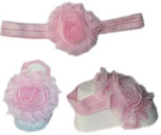 Baby Headbands Girl's Fine Flower Headband with matching Footies (Baby Bare Foot Sandals) - Light Pink (0 - 2 Years)