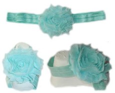 Baby Headbands Girl's Fine Flower Headband with matching Footies (Baby Bare Foot Sandals) - Mint (0 - 2 Years)