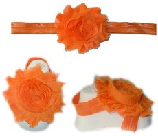 Baby Headbands Girl's Fine Flower Headband with matching Footies (Baby Bare Foot Sandals) - Orange (0 - 2 Years)