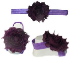 Baby Headbands Girl's Fine Flower Headband with matching Footies (Baby Bare Foot Sandals) - Plum (0 - 2 Years)