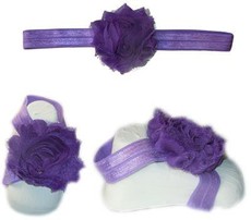 Baby Headbands Girl's Fine Flower Headband with matching Footies (Baby Bare Foot Sandals) - Purple (0 - 2 Years)