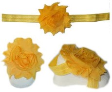 Baby Headbands Girl's Fine Flower Headband with matching Footies (Baby Bare Foot Sandals) - Yellow (0 - 2 Years)