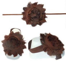 Baby Headbands Girl's Fine Flower Thin Headband with matching Footies (Baby Bare Foot Sandals) - Chocolate (0 - 2 Years)