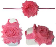 Baby Headbands Girl's Fine Flower Thin Headband with matching Footies (Baby Bare Foot Sandals) - Coral (0 - 2 Years)