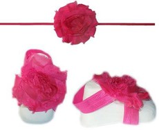 Baby Headbands Girl's Fine Flower Thin Headband with matching Footies (Baby Bare Foot Sandals) - Hot Pink (0 - 2 Years)