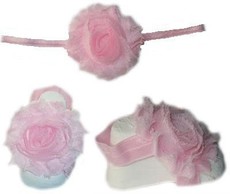 Baby Headbands Girl's Fine Flower Thin Headband with matching Footies (Baby Bare Foot Sandals) - Light Pink (0 - 2 Years)