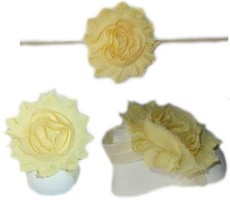 Baby Headbands Girl's Fine Flower Thin Headband with matching Footies (Baby Bare Foot Sandals) - Light Yellow (0 - 2 Years)