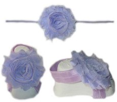 Baby Headbands Girl's Fine Flower Thin Headband with matching Footies (Baby Bare Foot Sandals) - Lilac (0 - 2 Years)