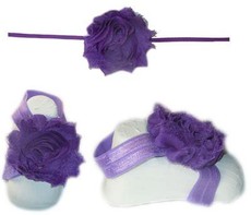 Baby Headbands Girl's Fine Flower Thin Headband with matching Footies (Baby Bare Foot Sandals) - Purple (0 - 2 Years)